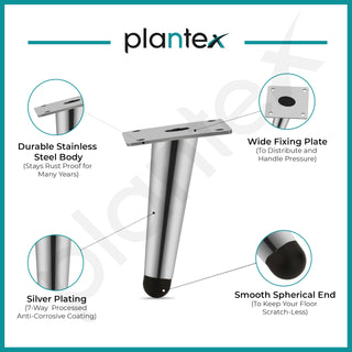 Plantex 4 Inch Sofa Legs for Bed Furniture/Sofa Legs for Table/Sofa Support Legs with Rubber Grip (Chrome Finish, 8 Pcs)