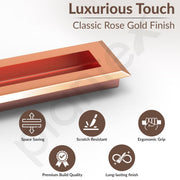 Plantex Sliding Door Handle/Concealed Handle for Sliding Door/160mm Concealed Handle for Wardrobe/Kitchen Cabinet - Pack of 4 (PVD Rose Gold)