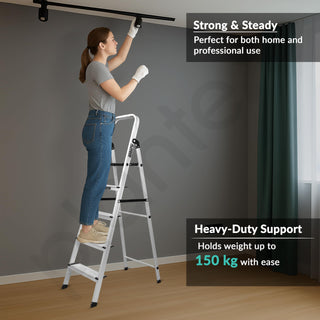 Plantex Big Foot 5 Step Foldable Aluminium Ladder/Step Ladder for Home Use with Wide Anti-Slip Steps and Secured Joints/5-Year Manufacturer Warranty(Black & Silver)