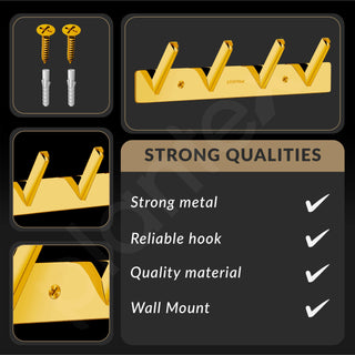 Plantex Wall Hooks for Hanging Cloth/Stainless Steel Towel Hangers/Bathroom Robe Hooks/Door Hangers/Square Wall Hook/Hook Rail for Hanging Keys - 4 Hooks (Pack of 3, PVD Gold)