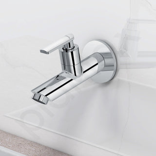 Plantex Pure Brass Bib Tap with Water Saving Aerator/Tap for Wash Basin with Brass Wall Flange and Teflon Tape/Wall Mount Bib Tap- 7 Year Warranty (BAL-502 -Chrome)