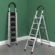 Plantex Steel Ladder for Home/Strong Foldable Wide 6 Step Ladder/Anti-Skid 6 Step Ladder - (Apex - White)