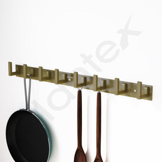 Plantex Aluminum Hook Rail with L-Shape Hooks for Walls of Bathroom/Kitchen–Hook Rail Bar for Clothes/Towel/Keys - Pack of 3 (8 Hooks, Brass Antique)