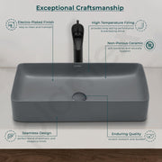 Plantex Basin for Bathroom/Ceramic Table Top Wash Basin/Over Counter Washbasin for Restaurant, Hotel (Rectangle - Matt Grey, 24 x 14 x 4.5 Inch)
