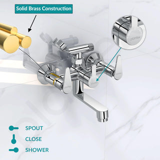 Plantex Pure Brass Telephonic Wall Mixer with Crutch Arranging of Hot & Cold Water with Water Saving Nozzle for Bathroom with Brass Wall Flange -(LEA-717-Chrome)