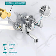 Plantex Pure Brass Telephonic Wall Mixer with Crutch Arranging of Hot & Cold Water with Water Saving Nozzle for Bathroom with Brass Wall Flange -(LEA-717-Chrome)