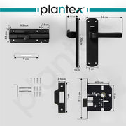 Plantex Heavy Duty Bathroom Door Lock/Mortise Handle Lock/8inch Keyless Plate Handle Set for Home/Bathroom/Store Room/Balcony/Office with Baby Latch (8132- Z-Black)