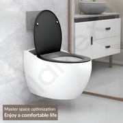 Plantex Imported Commode/Ceramic Wall Hung Commode/Rimless Washdown Western Toilet with Soft Closing Toilet Seat - P Trap Outlet (White and Black)