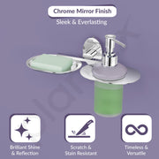 Plantex Soap Holder With Liquid Soap Dispenser/304 Grade Stainless Steel Soap Dish/Shampoo Dispenser/Soap Case/Handwash Dispenser/Bathroom Accessories - (Olive - Chrome)