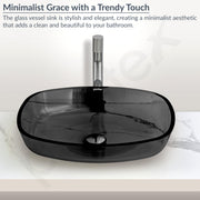 Plantex Matt Basin For Bathroom/Glass Tabletop Wash Basin/Luxury Countertop Basin For Home/Office (21 X 16 X 4 Inch - Black)