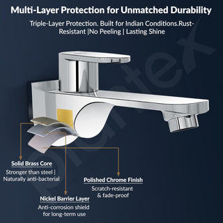 Plantex Pure Brass ORN-202 Tap for Bathroom with Water Saving Aerator/Bib Cock with Wall Flange and Teflon Tape-7 Year Warranty (Chrome)
