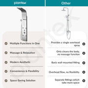 Plantex 304 Grade Stainless Steel Shower Panel/6 in 1 Shower System/Handshower with Waterfall Outlet/Tub Spout/Body Massage Spray With Hot &cold Mixer- (1015, Chrome)
