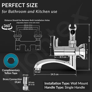 Plantex Pure Brass Telephonic Wall Mixer with Crutch Arranging of Hot & Cold Water with Water Saving Nozzle for Bathroom and Brass Wall Flange 7 Year Warranty -(AQ-1417-Chrome)