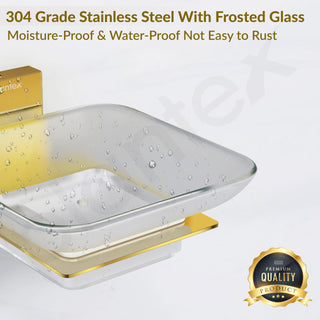 Plantex 304 Grade Stainless Steel Glass Soap Dish/Soap Stand/Soap Holder/Bathroom Accessories - Crystal (PVD Gold)