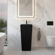 Plantex Pedestal Wash Basin/Acrylic Resin & Quartz Free Standing Wash Basin/Square Basin for Bathroom/Home/Office/Hotel - (10049, Black)