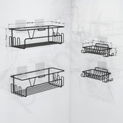 Plantex 4in1 Bathroom Organiser Without Drill/Self Adhesive Shelf for Bathroom and Soap Dish/GI Steel Wall Mounted Shelf and Soap Holder with Hooks (Black)