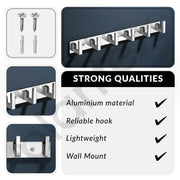 Plantex Cloth Hanger Hook Rail with L-Shape Hooks for Walls of Bathroom/Kitchen - Pack of 3 - (6 Hooks, Chrome)
