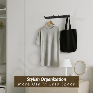 Plantex Stainless Steel Towel Hangers/Wall Hooks for Hanging Cloth/Bathroom Robe Hooks/Door Hangers/Hook Rail for Hanging Keys - 6 Hooks (Pack of 2, Black)