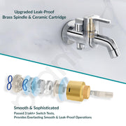 Plantex Pure Brass 2 in 1 Tap for Washing Machine with Water Saving Aerator/2-Way Bib Cock for Bathroom with Brass Wall Flange & Teflon Tape (ORE-1405, Chrome)