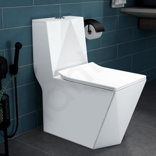 Plantex Ceramic Commode for Toilet/Rim Washdown One Piece Western Toilet/Commode with Soft Closing Toilet Seat - S Trap Outlet (Diamond, White Glossy)
