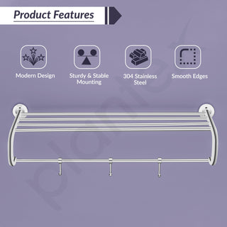 Plantex 304 Grade Stainless Steel Bathroom Towel Hanger/Towel Rack with Towel Rod/Towel Holder/Bathroom Accessories - Daizy (24-inch) Chrome