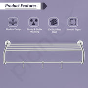 Plantex 304 Grade Stainless Steel Bathroom Towel Hanger/Towel Rack with Towel Rod/Towel Holder/Bathroom Accessories - Daizy (24-inch) Chrome