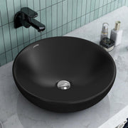 Plantex Premium Ceramic Tabletop Round Wash Basin/Countertop Bathroom Sink (Black, 15.5 x 15.5 x 5 Inch) 40 x 40 x 13 cm