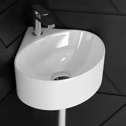 Plantex Ceramic Wall Hung Basin/Corner Bathroom Basin/Wall Mounted Wash Basin with 10 Years Glaze Warranty/Sink for Living Room (Eva -White- 14x14x6 inch)