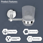 Plantex 304 Grade Stainless Steel Toothbrush, Paste and Tumbler Holder for Bathroom and Wash Basin/Bathroom Accessories - Oreo (Chrome)
