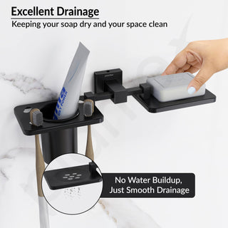Plantex 304 Grade Stainless Steel 2in1 Soap Dish with Tooth Brush Holder/Soap Stand/Tumbler Holder/Bathroom Accessories - Wall Mount (Matt Black)