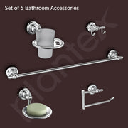 Plantex 304 Grade Stainless Steel Bathroom Accessories Set of 5 - Towel Rod/Hand Napkin Hanger for Wash Basin/Soap Case/Toothbrush Holder/Robe Hook - Skyllo (Chrome)