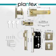 Plantex Triple Security Door Lock for Home/Main Door Lock Set with 3 Years of Warranty/Mortise Lock for Door with Brass Lock Body & Cylinder (7127, Brass Antique & Gold)