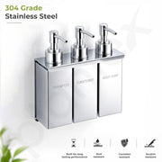 Plantex Triple Liquid Soap Dispenser for Bathroom/304 Grade Stainless Steel Shampoo Dispenser/Square Hand wash Dispense/Bathroom Accessories - Pack of 1 (Regent, Chrome)