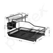 Plantex 2 Tier Dish Rack with Drainer Tray/Black Dish Drying Rack/GI Steel Utensil Stand with Drainer Tray, Plate & Bowl Holder, Glass Organizer for Kitchen