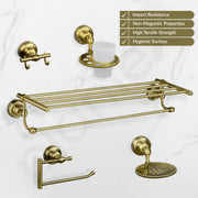 Plantex 304 Grade Stainless Steel Bathroom Accessories Set of 5 - Towel Stand/Napking Holder/Soap Holder/Toothbrush Holder/Robe Hanger - Skyllo (Brass Antique)