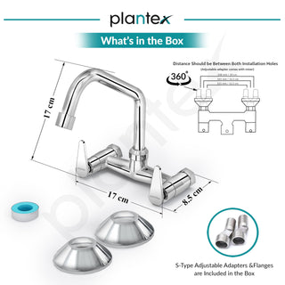 Plantex LEA-714 Pure Brass Sink Mixer Tap Hot and Cold/Kitchen Sink Tap/Mixer Tap for Kitchen Sink with Brass Wall Flange and Teflon Tape- (LEA-714 -Chrome)