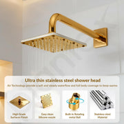 Plantex Stainless Steel Overhead Shower 6 x 6 inch with Water-Saving Technology/High pressure Rain Shower Head without Arm/Bathroom Shower -(Sandwich-PVD Gold)