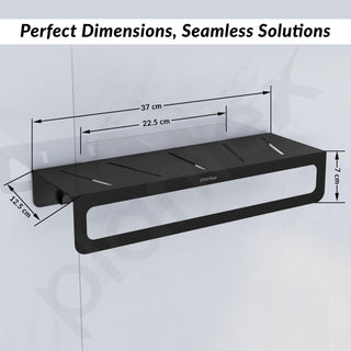 Plantex No Drill Bathroom Organiser/Self Adhesive Wall Mount Multipurpose Shelf/Rack/Towel Rod/Hooks for Bathroom - Pack of 1 (15 x 5 Inch, Black)