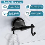 Plantex 304 Grade Stainless Steel Hooks for Hanging Clothes and Towel in Bathroom/Living Room - Niko (Black)