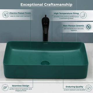Plantex Basin for Bathroom/Ceramic Table Top Wash Basin/Over Counter Washbasin for Restaurant/Hotel (Rectangle - Matt Green, 24 x 14 x 4.5 Inch)