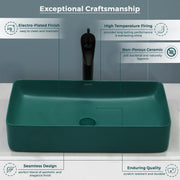 Plantex Basin for Bathroom/Ceramic Table Top Wash Basin/Over Counter Washbasin for Restaurant/Hotel (Rectangle - Matt Green, 24 x 14 x 4.5 Inch)