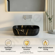 Plantex Ceramic Tabletop Washbasin for Bathroom/Table top Marble Basin/Countertop Wash Basin for Living Room/Bathroom Sink (Golden Veins - 18 x 13 x 5.5 Inch)
