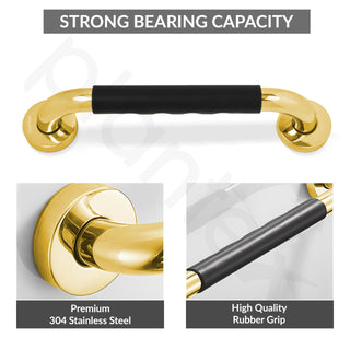 Plantex 304 Stainless Steel Grab Bar for Toilet with Grip/13 inch Anti-Slip Handle for Bathroom Support - Pack of 2 (Gold & Black)