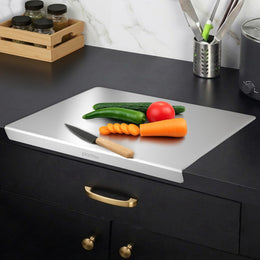Plantex Stainless Steel Chopper Board for Kitchen Use/L-Shape Chopping Board/Non-Slip, Rust-Proof, Anti-Bacterial Surface Cutting Pad (Pack of 1, Chrome Finish, Size-35.5 cm X 23 cm)