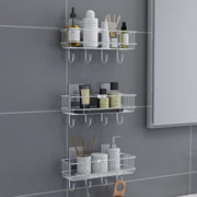 Plantex Stainless Steel Self Adhesive Shelf/Multipurpose Bathroom Shelf with Hooks/Towel Holder/Rack/Bathroom Accessories Set/Bathroom Organiser Without Drill - Pack of 3 (Chrome)