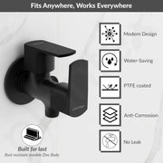 Plantex Angle Valve 2 in 1 with Brass Spindle/Two Way Angle Cock Tap with Wall Flange & Teflon Tape/Angle Valve for Bathroom- Pack of 1 (Saga, Black)