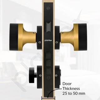 Plantex Heavy Duty Door Lock/Main Door Mortise Lock Handle/Handle Set for Home/Office/Door Accessories (Black, Gold)