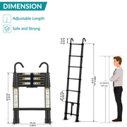 Plantex 2m (6.5 ft.) Portable and Compact Aluminium Telescopic Ladder with Removable Hooks/Foldable Multipurpose Ladder for Home & Outdoor Use/2 Years of Warranty by Plantex/EN131 Certified - (Black)