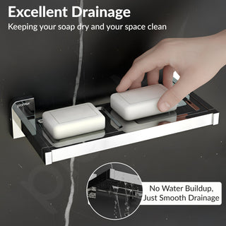 Plantex Double Soap Dish for Bathroom/304 Grade Stainless Steel Dual Soap Case/Soap Stand/Soap Holder/Bathroom Accessories - Pack of 1 (1913, Chrome)