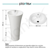 Plantex Round Pedestal Basin for Bathroom/Ceramic One Piece Pedestal Free Standing Wash Basin for Home/Hotel (White-15x15x31.5 inch)